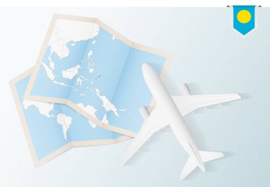 Palau 'ya git, Palau' nun haritası ve bayrağıyla üstten bak..