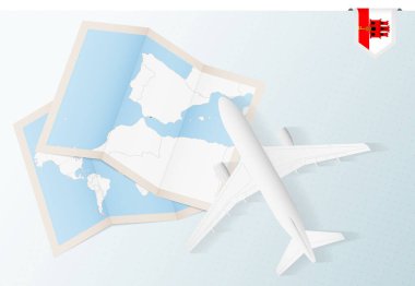 Cebelitarık 'a git, Cebelitarık bayrağı ve haritası olan en iyi manzaralı uçak..