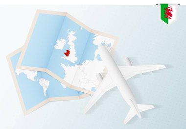 Galler 'e seyahat, Galler bayrağı ve haritası olan en iyi manzara uçağı.