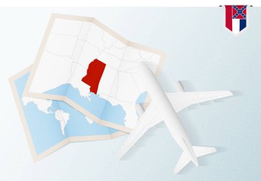 Mississippi 'ye seyahat, Mississippi bayrağı ve haritası olan en iyi manzara uçağı.