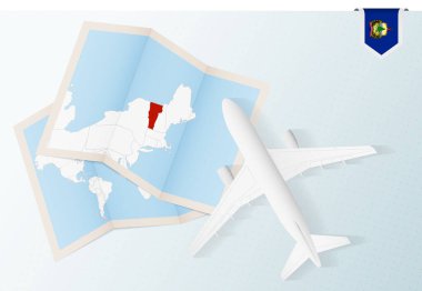 Vermont 'a git, Vermont bayrağı ve haritası olan en iyi manzaralı uçak..