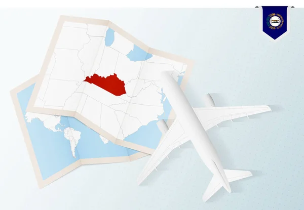 Viajes Kentucky Vista Superior Del Avión Con Mapa Bandera Kentucky — Archivo Imágenes Vectoriales