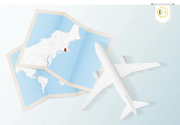 Podróż Rhode Island Samolot Mapą Flagą Rhode Island — Wektor stockowy