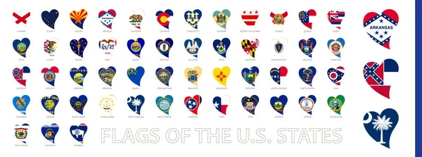 Banderas Nacionales Del Estado Estados Unidos Forma Corazón Conjunto Iconos — Vector de stock