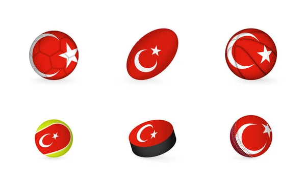 Peralatan Olahraga Dengan Bendera Turki Set Ikon Olahraga - Stok Vektor