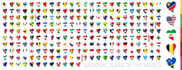 Världens Flaggor Hjärtats Form Hjärdikonen Med Världens Flaggor Flaggan Sorterad — Stock vektor