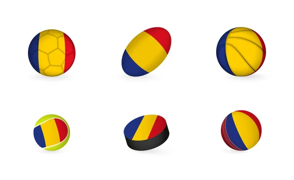 Romanya Bayrağı Taşıyan Spor Aletleri Spor Simgesi Seti — Stok Vektör