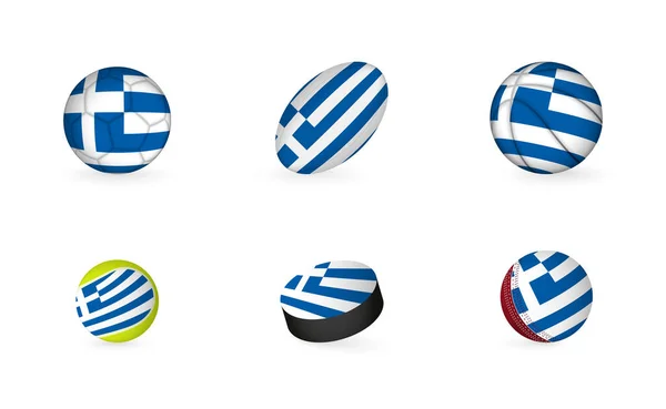 Equipamiento Deportivo Con Bandera Grecia Juego Iconos Deportivos — Vector de stock