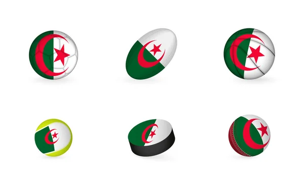 Cezayir Bayrağı Taşıyan Spor Malzemeleri Spor Simgesi Seti — Stok Vektör