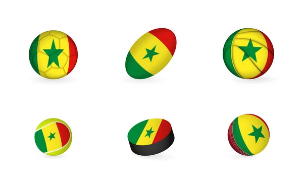 带有塞内加尔国旗的体育用品 体育图标集 — 图库矢量图片
