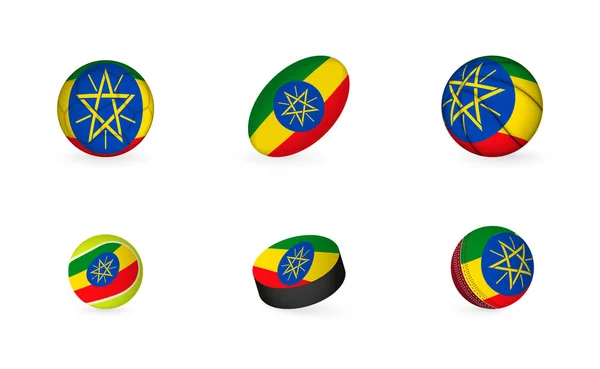 Sportovní Vybavení Vlajkou Etiopie Sada Ikon Sportu — Stockový vektor