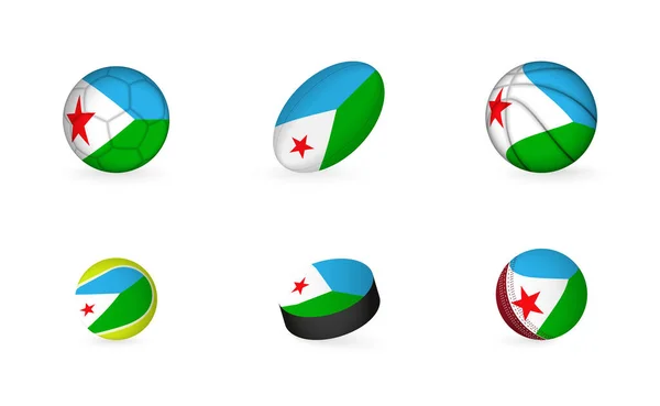 Sports Equipment Flag Djibouti Sports Icon Set — Stock Vector