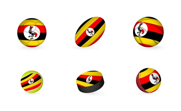 Sports Equipment Flag Uganda Sports Icon Set — Stock Vector