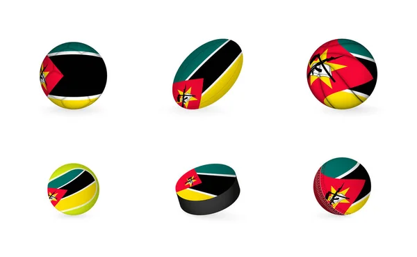 Equipamento Desportivo Com Bandeira Moçambique Conjunto Ícones Esportivos —  Vetores de Stock