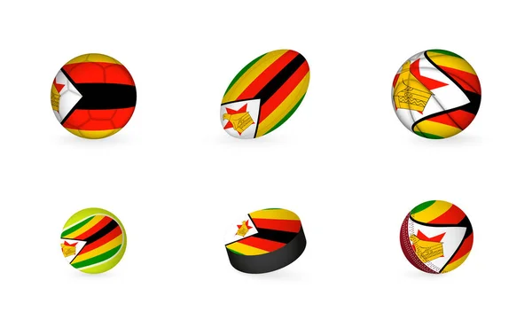 Equipamento Desportivo Com Bandeira Zimbabué Conjunto Ícones Esportivos —  Vetores de Stock