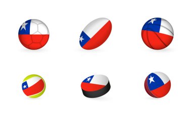 Şili bayraklı spor aletleri. Spor simgesi seti.