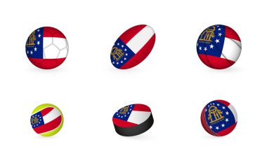 Georgia bayrağı taşıyan spor aletleri. Spor simgesi seti.