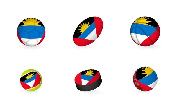 Sportfelszerelés Antigua Barbuda Zászlajával Sport Ikon Készlet — Stock Vector