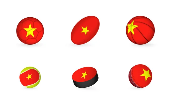 Sportutrustning Med Vietnams Flagga Sport Ikon Set — Stock vektor