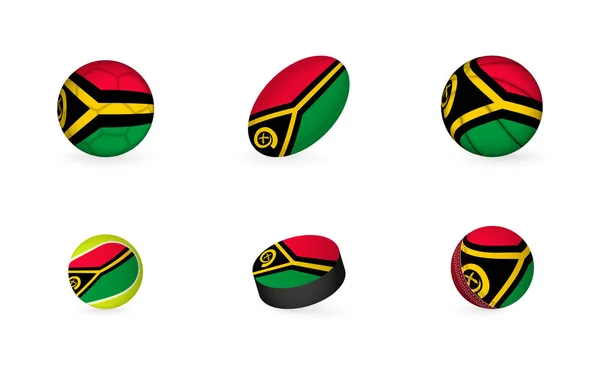 Sportovní Vybavení Vlajkou Vanuatu Sada Ikon Sportu — Stockový vektor