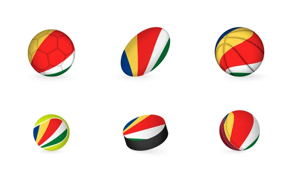 Sportuitrusting Met Vlag Van Seychellen Sport Icoon Set — Stockvector