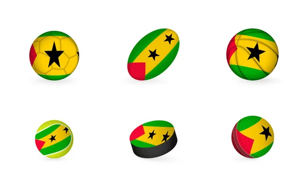 Equipamento Desportivo Com Bandeira São Tomé Príncipe Conjunto Ícones Esportivos — Vetor de Stock