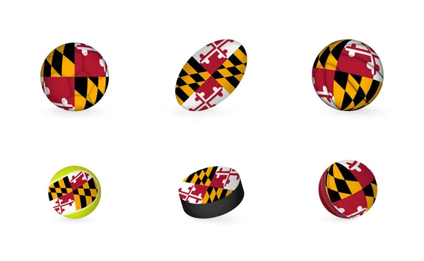 Équipement Sport Avec Drapeau Maryland Ensemble Icônes Sportives — Image vectorielle