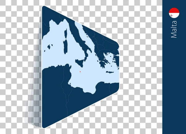 マルタ地図と旗を透明背景に — ストックベクタ