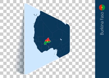Şeffaf arkaplanda Burkina Faso haritası ve bayrağı.