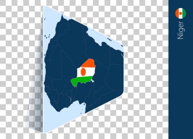 Şeffaf arkaplanda Nijer haritası ve bayrağı.