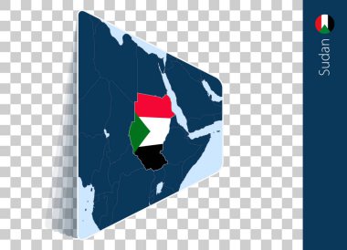 Şeffaf arkaplanda Sudan haritası ve bayrağı.