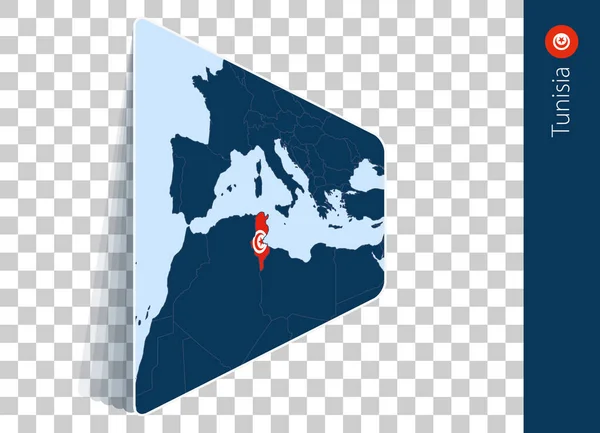 突尼斯透明背景下的地图和旗帜 — 图库矢量图片
