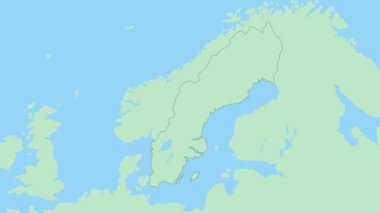 İsveç haritası ve ülke başkenti broşu. Yeşil renkli komşu ülkelerle İsveç Haritası.