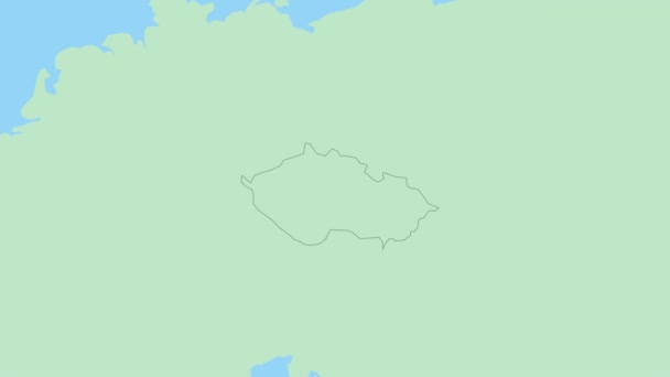 国家首都别针的捷克共和国地图 捷克共和国与邻国的绿色地图 — 图库视频影像