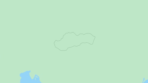 国の首都のピンでスロバキアの地図 緑の色で近隣諸国とのスロバキアマップ — ストック動画