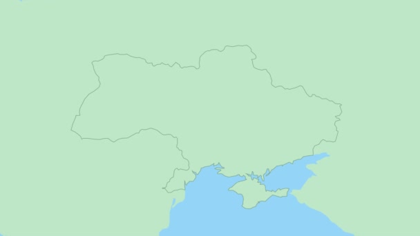 乌克兰的地图 以国家首都为标针 乌克兰与邻国的绿色地图 — 图库视频影像