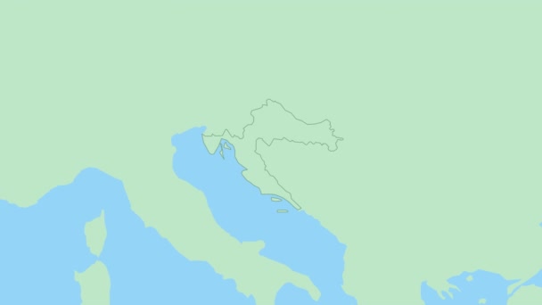 Mapa Croácia Com Pino Capital País Croácia Mapa Com Países — Vídeo de Stock