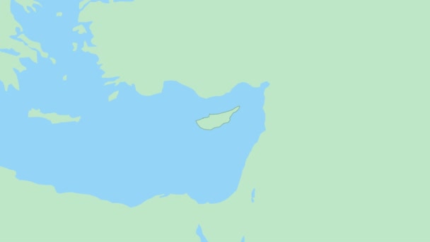キプロスの地図首都のピンで 緑の色で近隣諸国とキプロスマップ — ストック動画