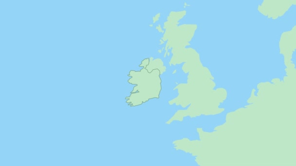 Kaart Van Ierland Met Pin Van Land Hoofdstad Ierland Kaart — Stockvideo
