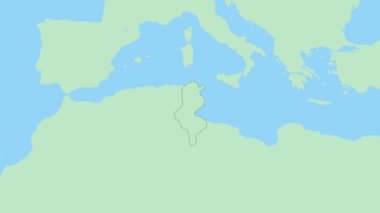 Tunus haritası ülke başkenti broşlu. Komşu ülkelerle yeşil renkli Tunus Haritası.