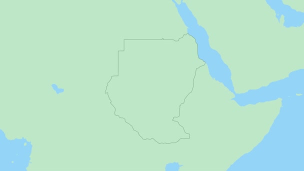Карта Судана Значком Столицы Страны Карта Судана Соседними Странами Зеленом — стоковое видео
