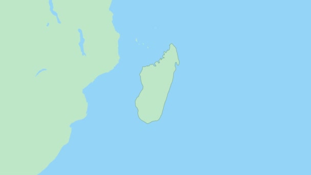 マダガスカル地図首都のピンで 緑の色で近隣諸国とマダガスカル地図 — ストック動画
