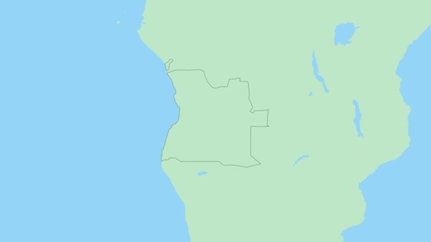 Mapa Angoly s kolíkem venkovského hlavního města. Mapa Angoly se sousedními zeměmi v zelené barvě.