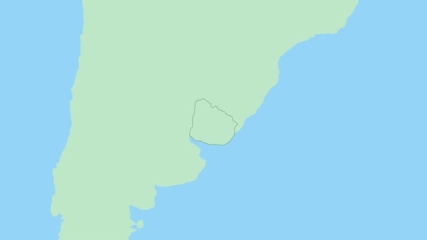 ウルグアイの地図首都のピンで ウルグアイ周辺国との緑の地図 — ストック動画