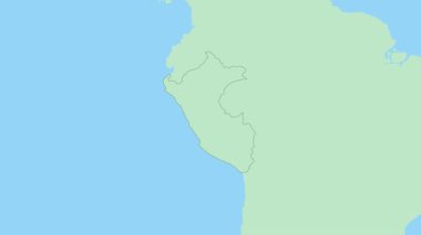Peru haritası ve ülke başkenti broşu. Komşu ülkelerle yeşil renkli Peru Haritası.