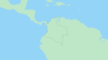 Kolombiya haritası ve ülke başkenti rozeti. Komşu ülkelerle yeşil renkli Kolombiya haritası.