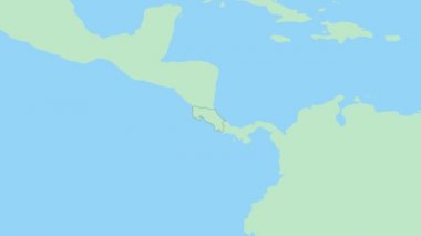 Kosta Rika haritası ülke başkenti broşlu. Komşu ülkelerle yeşil renkli Kosta Rika Haritası.