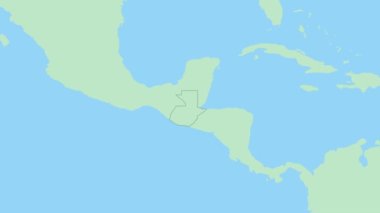 Guatemala haritası ve ülke başkenti broşu. Komşu ülkelerle yeşil renkli Guatemala Haritası.