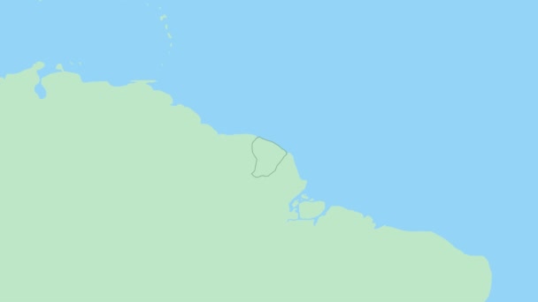 Mapa Guayana Francesa Con Pin Capital Del País Guayana Francesa — Vídeo de stock