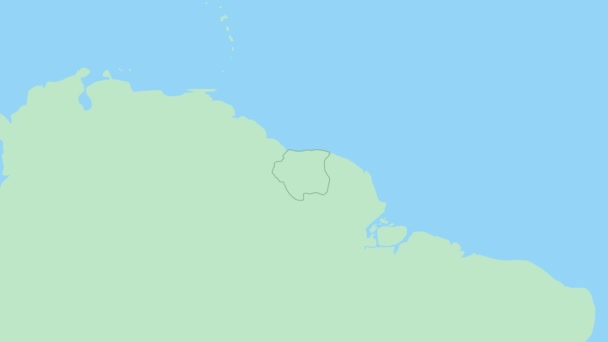 スリナムの地図首都のピンで 緑の周辺国とのスリナムマップ — ストック動画